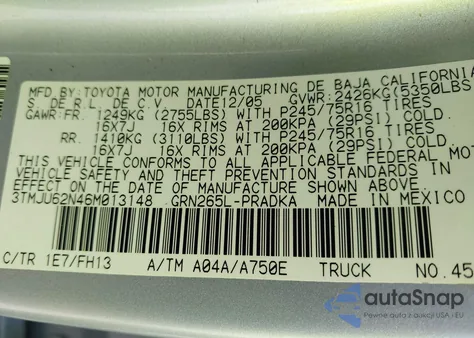 2006 Toyota Tacoma Prerunner V6 from USA, damaged, VIN 3TMJU62N46M013148